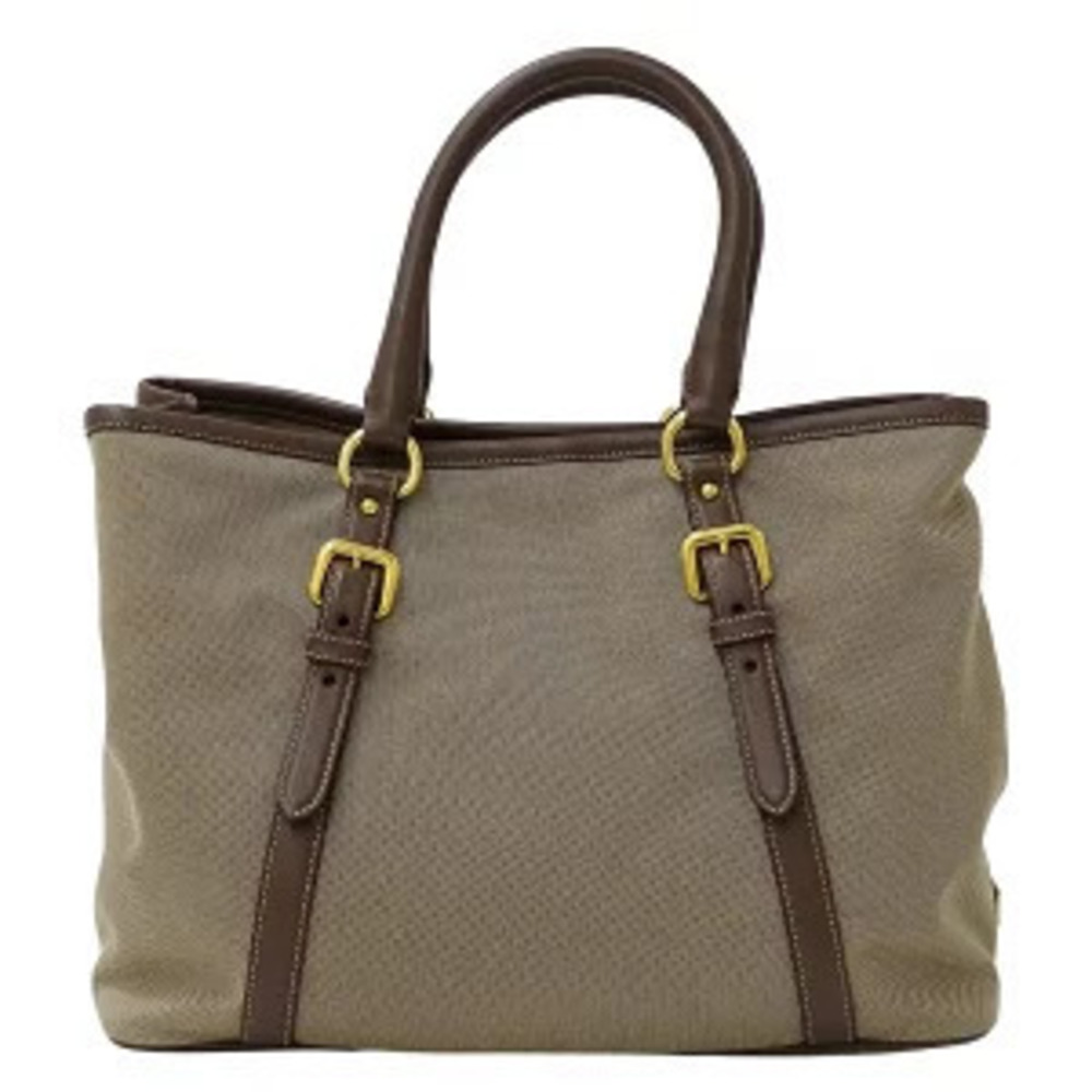 Prada Brown Beige Shoulder Canvas Logo Handbag Tote Jacquard Bag
